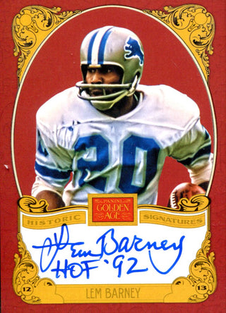 Lem Barney "HOF 92" Autographed 2013 Panini Golden Age Card