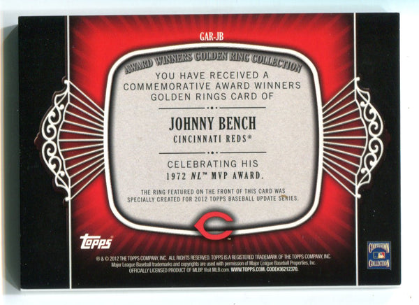 Johnny Bench 2012 Topps Gold Ring Collection #GARJB Card
