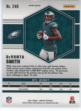 DeVonta Smith 2021 Panini Mosaic Yellow Prizm NFL Debut Rookie Card #246