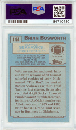 Brian Bosworth Autographed 1988 Topps Card #144 (PSA Auto GEM MT 10)