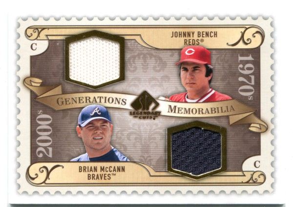 Legendary Cuts Generations Memorabilia Johnny Bench and Brian McCann Authentic Game Worn Jersey Card