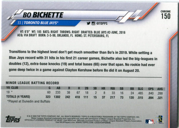 Bo Bichette 2020 Topps Chrome Rookie Card #150