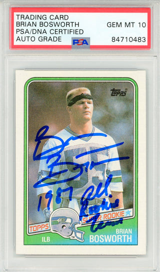 Brian Bosworth "1987 All Rookie Team" Autographed 1988 Topps Card #144 (PSA Auto GEM MT 10)