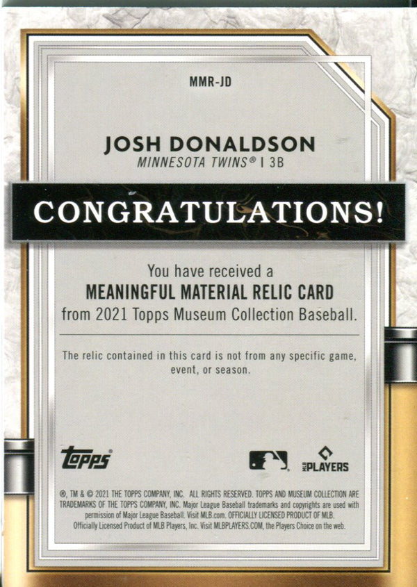 Josh Donaldson 2021 Topps Museum Collection Game Worn Jersey Card 32/50 #MMR-JD