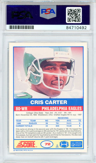 Cris Carter "HOF 2013" Autographed 1989 Score Card #72 (PSA Auto GEM MT 10)