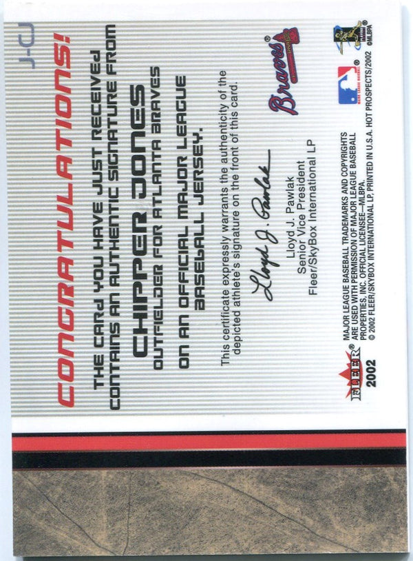 Chipper Jones 2002 Fleer SkyBox Autographed Baseball Card