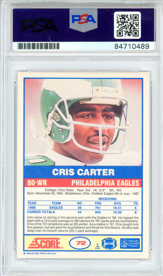 Cris Carter "HOF 2013" Autographed 1989 Score Card #72 (PSA Auto GEM MT 10)