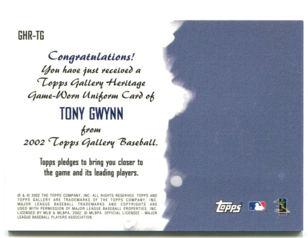 2002 Tony Gwynn Authentic Game Worn Jersey Topps Gallery Heritage