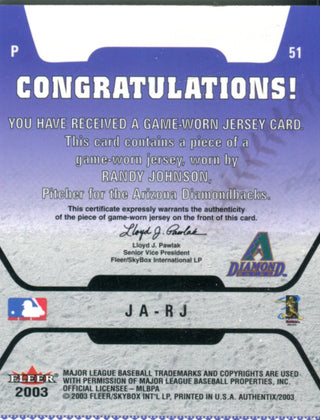 Randy Johnson 2003 Topps Gold Label Game Worn Jersey Card