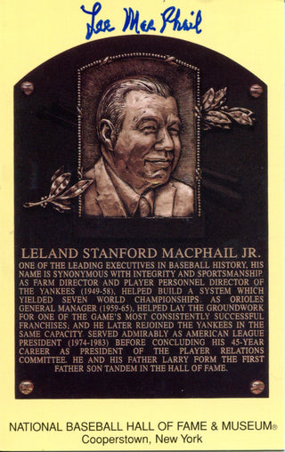 Lee Macphail Autographed Hall of Fame Plaque