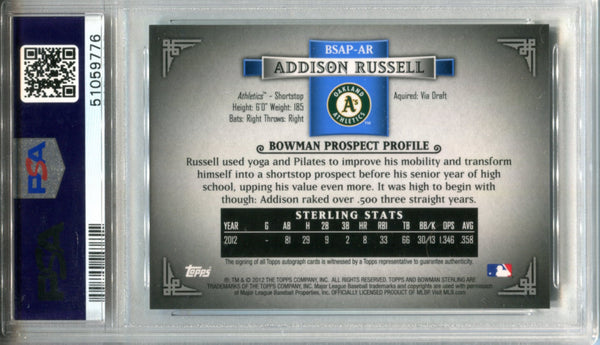 Addison Russell Autographed 2012 Bowman Sterling Rookie Card (PSA)