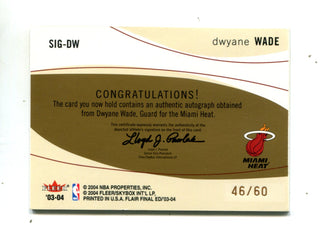 Dwyane Wade 2003 Flair Final Edition Significant Cuts Auto Card #SIGDW /60