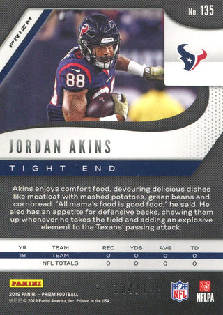Jordan Akins 2019 Panini Prizm Blue Wave Card 134/199