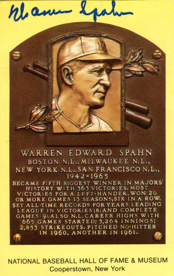 Warren Spahn Autographed Hall of Fame Plaque