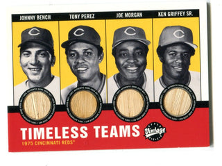 Bench/Perez/Morgan/Griffey Sr. 2001 Upper Deck Timeless Teams Bat Card /100