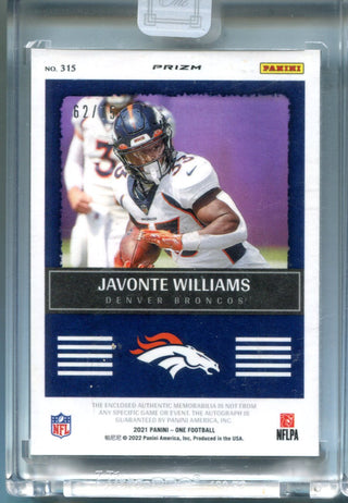 Javonte Williams 2021 Panini One Prizm Precision Auto Jersey Card #315 /75