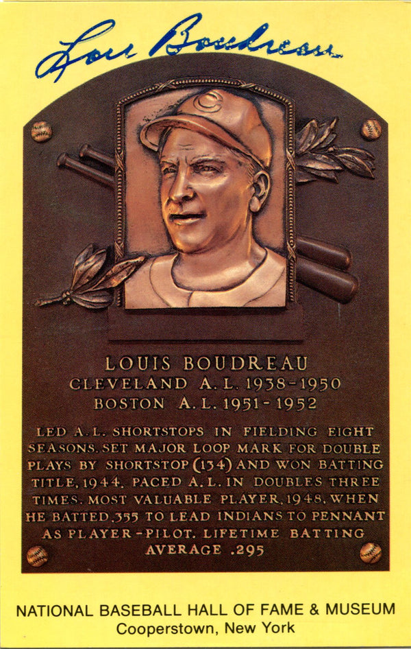 Lou Boudreau Autographed Hall of Fame Plaque