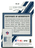 Garret Anderson 2004 Playoff Honors Authentic Game Worn Jersey Card 030/250