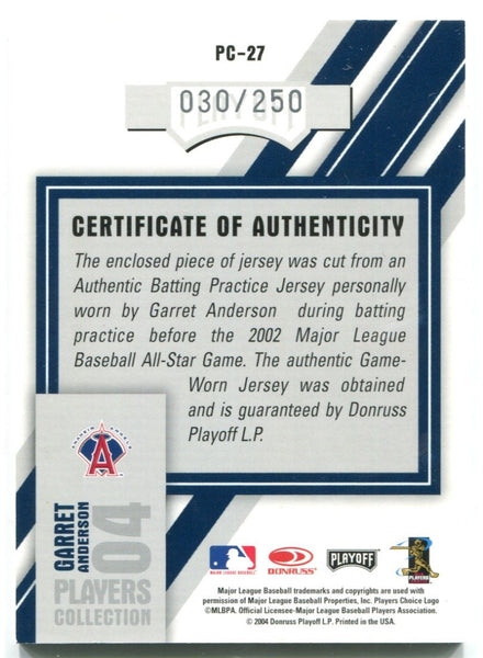 Garret Anderson 2004 Upper Deck Game Used Jersey Card