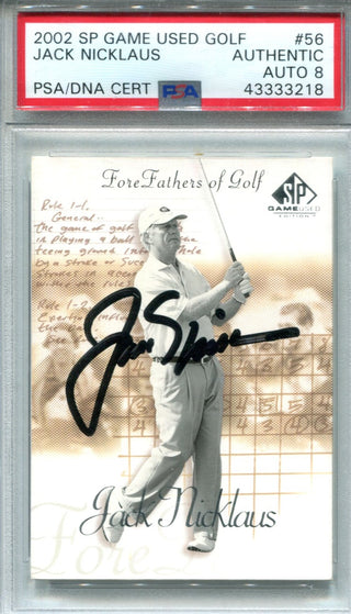 Jack Nicklaus 2002 SP Game Used Gold #56 PSA AUTO Auth 8 Card