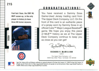 Sammy Sosa 2002 Upper Deck Game Used Jersey Card 463/775