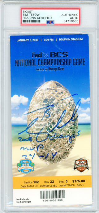 Tim Tebow "2008 Champs, MVP 24-14" Autographed 2008 FedEx BCS National Championship Orange Bowl Ticket (PSA Auto)
