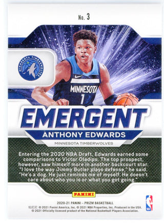 Anthony Edwards 2020-21 Panini Prizm Emergent Rookie Card #3