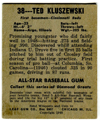 Ted Kluszewski 1948 Leaf Gum Co. Unsigned Card