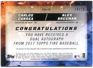 Alex Bregman Carlos Correa Topps Fire Baseball Certified Autograph Issue Duel Signature 14/20 2017