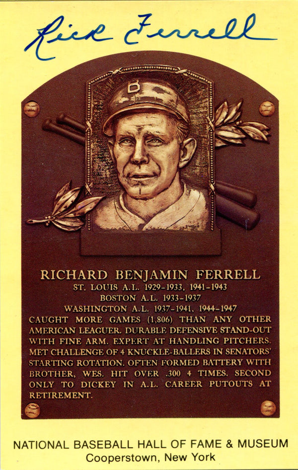 Rick Ferrell Autographed Hall of Fame Plaque