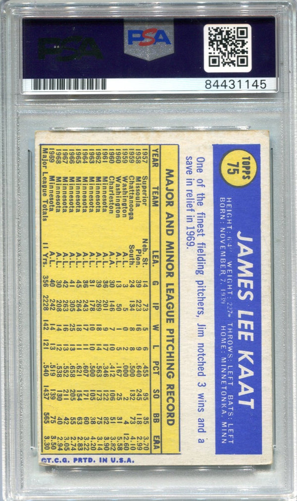 Jim Kaat 1970 Topps #75 PSA Auto Gem MT 10 Card