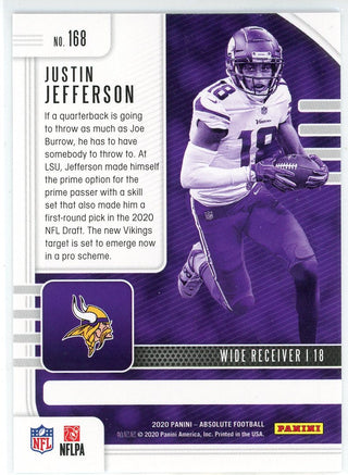 Justin Jefferson 2020 Panini Absolute Football Rookie Card #168