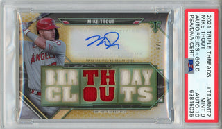Mike Trout Autographed 2021 Topps Triple Threads Gold Relics Jersey Card #TTARMT2 (PSA)