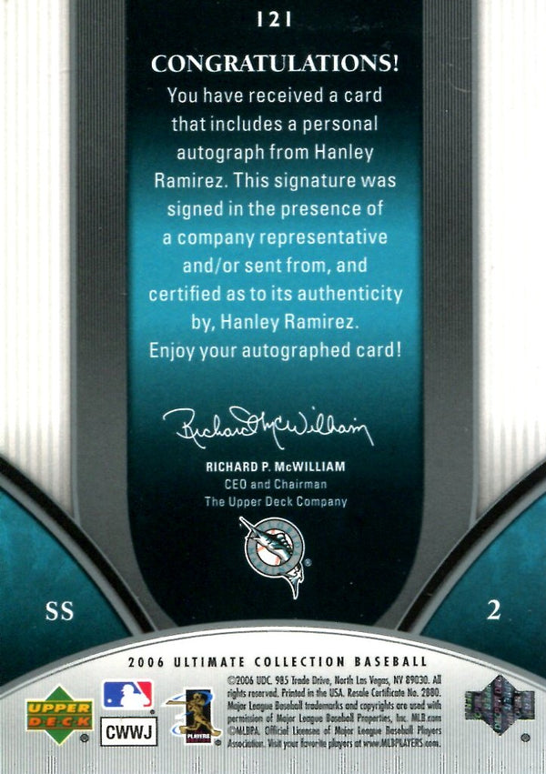 Hanley Ramirez 2006 Upper Deck Autographed Rookie Card #6/180