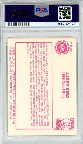 Larry Bird Autographed 1986 Star Card #4 (PSA Auto Gem MT 10)