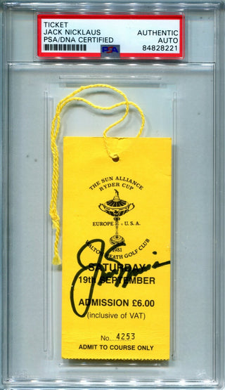 Jack Nicklaus Autographed 1981 Ryder Cup Ticket Stub (PSA)