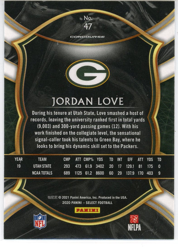 Jordan Love 2020 Panini Select Concourse Rookie Card #47