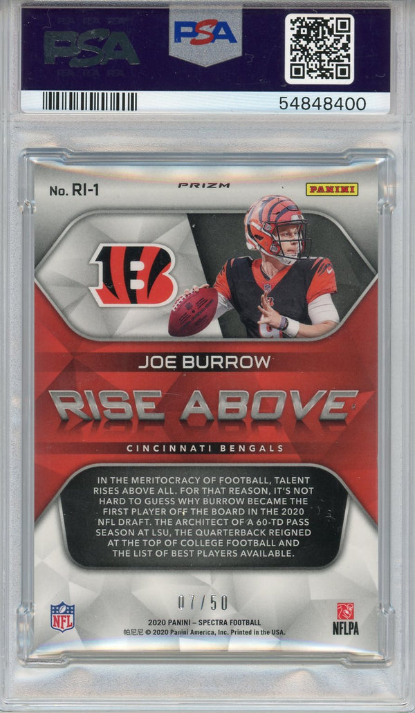 Joe Burrow 2020 Panini Spectra Rise Above New Neon Blue Prizm Rookie Card #R11 (PSA)