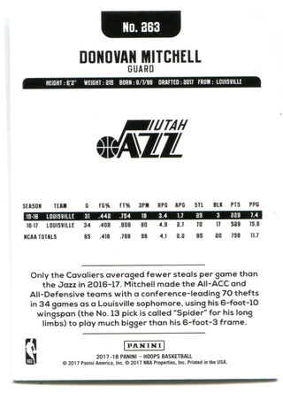Donovan Mitchell 2017-18 NBA Hoops #263 Holo Silver (041/199)
