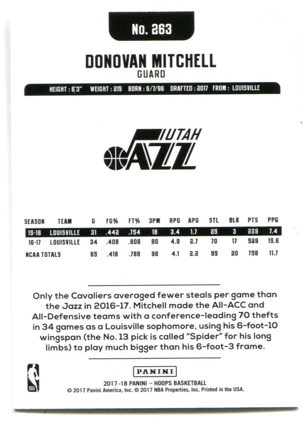 Donovan Mitchell 2017-18 NBA Hoops #263 Holo Silver (041/199)
