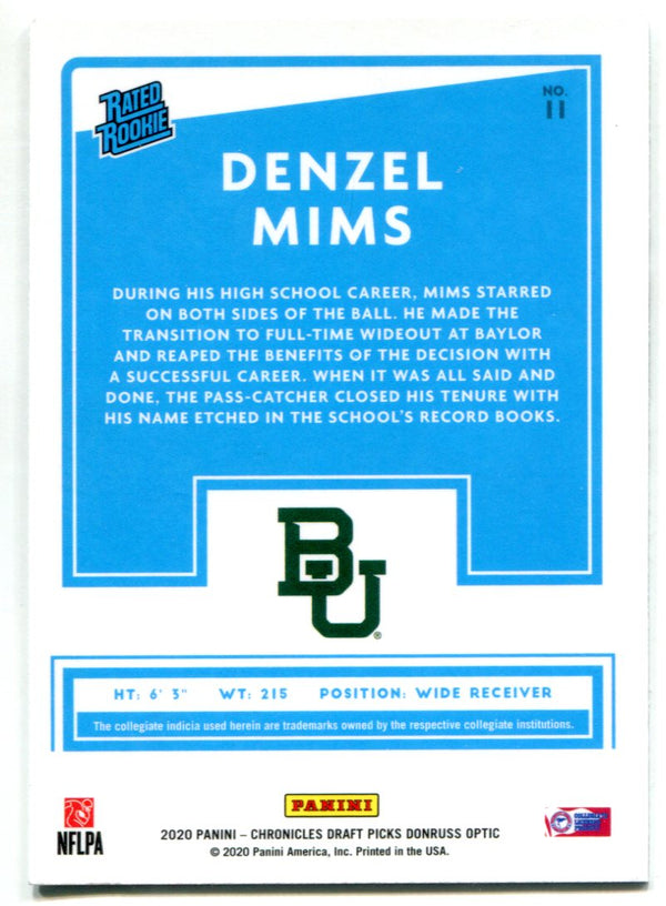Denzil Mims 2020 Panini Chronicles Draft Picks Donruss Optic Rookie Card