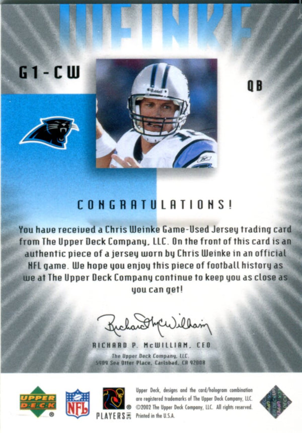 Chris Weinke 2002 Upper Deck Game Used Jersey Card 169/200