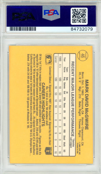 Mark McGwire Autographed 1987 Donruss Rated Rookie Card #46 (PSA