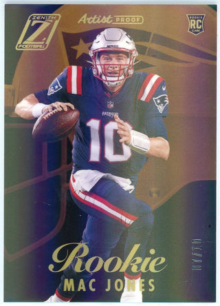 Mac Jones 2021 Panini Zenith Artist Proof Gold Rookie Card