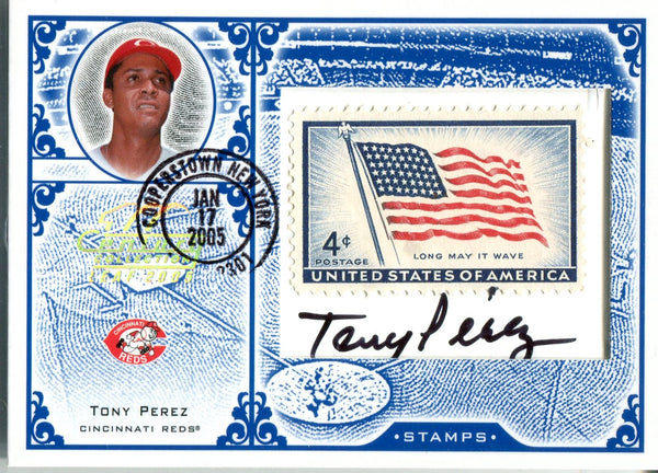 Tony Perez 2004 Donruss Playoff Postage Stamp/ Autographed Card  #1/24