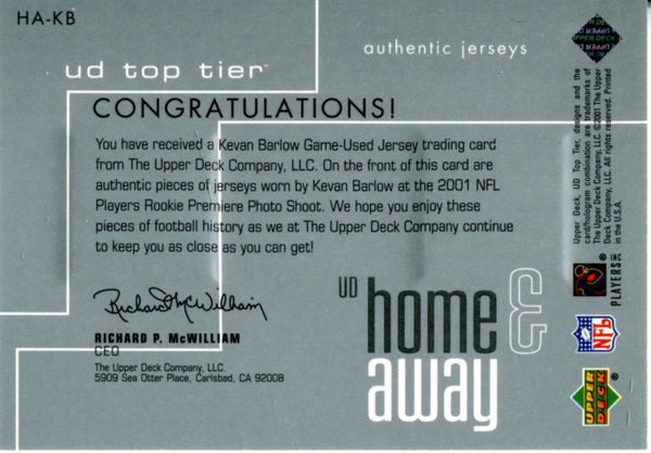 Kevan Barlow 2001 Upper Deck Game Used Jersey Card