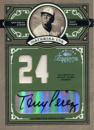 Tony Perez Autographed 2005 Donruss Timeless Treasures Material Ink Jersey Card