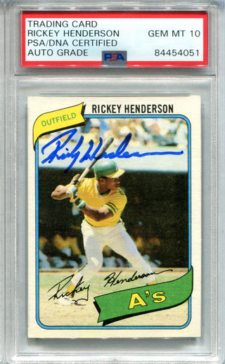 Rickey Henderson 1980 Topps Rookie Card #482 PSA AUTO GEM MT 10 Card