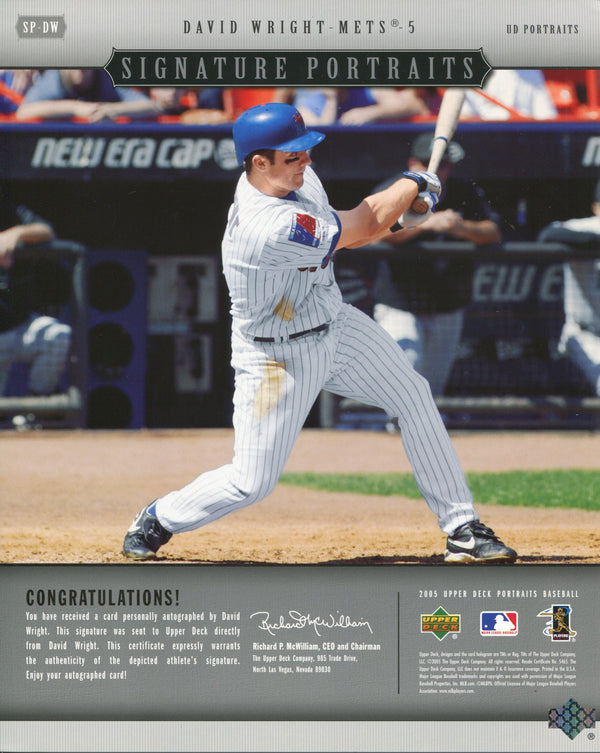 David Wright Autographed 2005 Upper Deck Portrait Card
