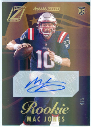 Mac Jones Autographed 2021 Panini Zenith Artist Proof Gold Rookie Card